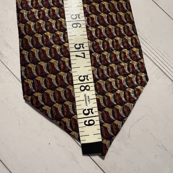DANI Moda Maschile Geometric Silk Tie Red Gold Navy Made in Korea 58” - Picture 10 of 10